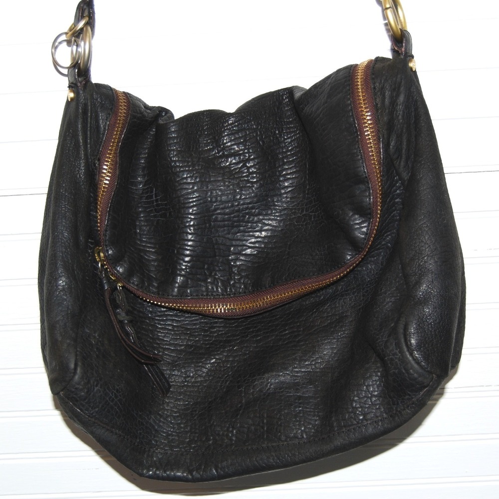 Vintage Black Leather Crossbody bag Gloria Ortiz designer purse Adjustable strap